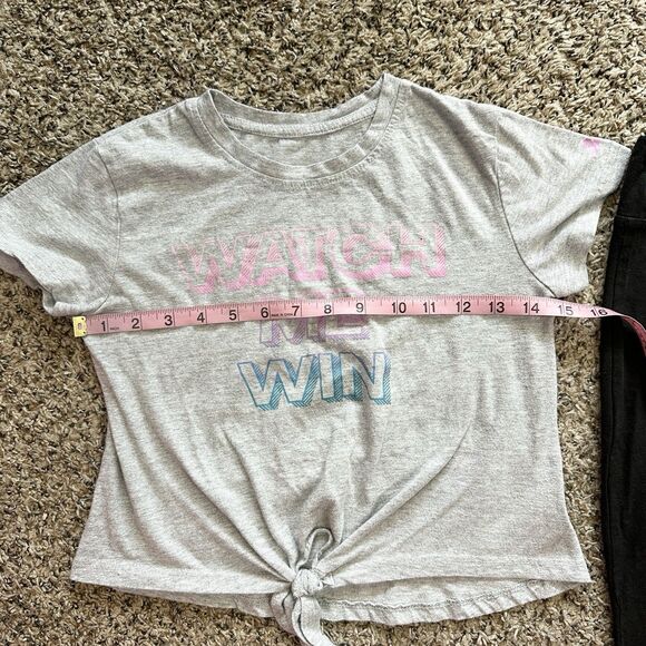 Reebok Shirt and Leggings 2 Piece Set Girls Sz 7 Gray Black Pink Blue - Picture 7 of 13